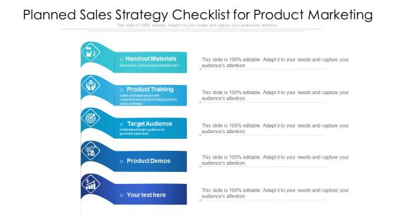 Planned Sales Strategy Checklist For Product Marketing Ppt PowerPoint Presentation Gallery Brochure PDF