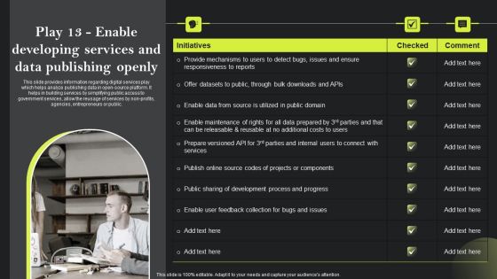 Playbook For Advancing Technology Play 13 Enable Developing Services And Data Inspiration PDF