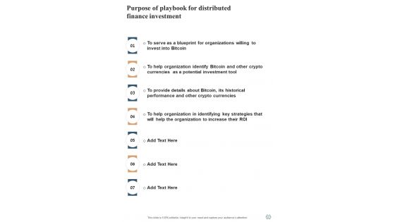 Playbook For Distributed Finance Investment Template