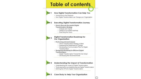 Playbook For Organizational Digital Transformation Template