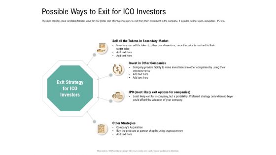 Possible Ways To Exit For ICO Investors Virtual Currency Financing Pitch Deck Professional PDF
