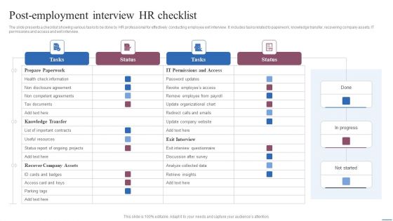Post Employment Interview HR Checklist Elements PDF Post Employment Interview HR Checklist Elements PDF