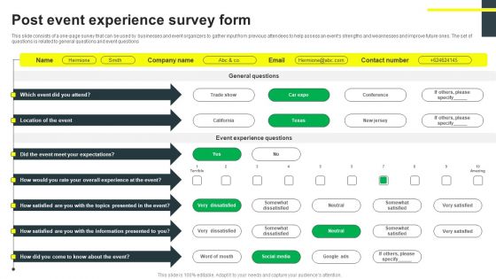 Post Event Experience Survey Form Survey SS Post Event Experience Survey Form Survey SS