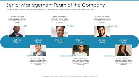 Post Initial Pubic Offering Market Pitch Deck Senior Management Team Of The Company Summary PDF
