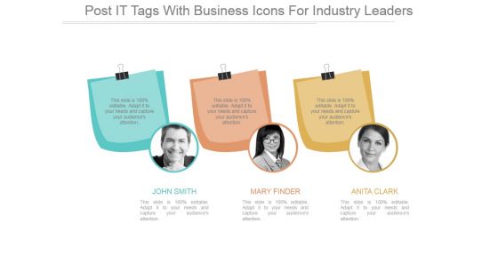 Post It Tags With Business Icons For Industry Leaders Ppt PowerPoint Presentation Background Images