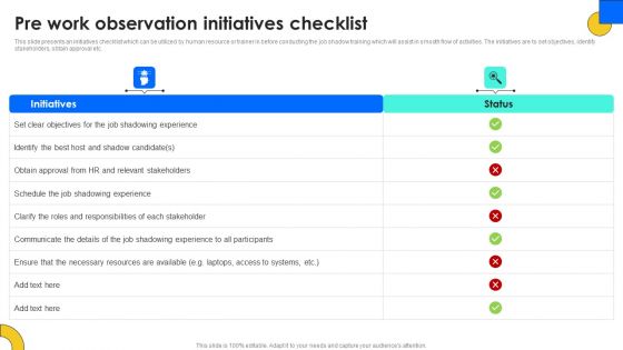 Pre Work Observation Initiatives Checklist Icons PDF Pre Work Observation Initiatives Checklist Icons PDF