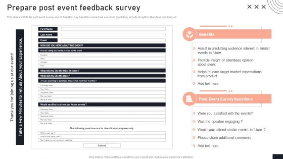 Prepare Post Event Feedback Survey Stakeholder Engagement Plan For Launch Event Slides PDF