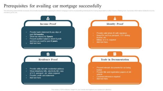 Prerequisites For Availing Car Mortgage Successfully Slides PDF