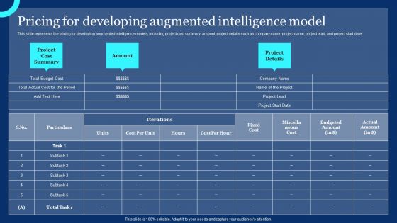 Pricing For Developing Augmented Intelligence Model Ppt PowerPoint Presentation Diagram Images PDF Pricing For Developing Augmented Intelligence Model Ppt PowerPoint Presentation Diagram Images PDF