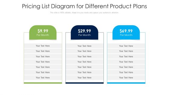Pricing List Diagram For Different Product Plans Ppt PowerPoint Presentation File Example Topics PDF