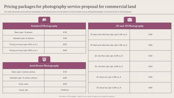 Pricing Packages For Photography Service Proposal For Commercial Land Download PDF