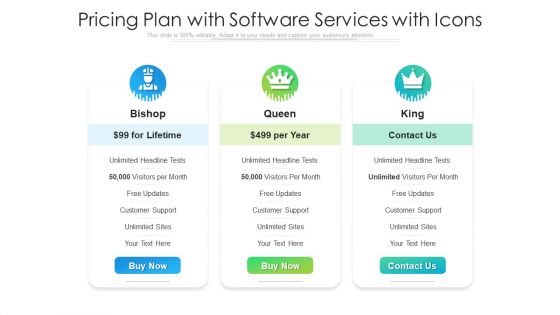 Pricing Plan With Software Services With Icons Ppt Styles Ideas PDF