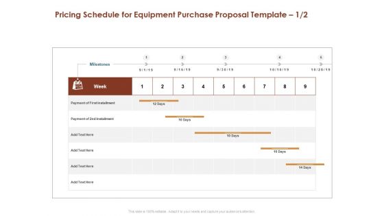 Pricing Schedule For Equipment Purchase Proposal First Ppt Show Ideas PDF
