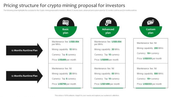 Pricing Structure For Crypto Mining Proposal For Investors Ppt Shapes PDF