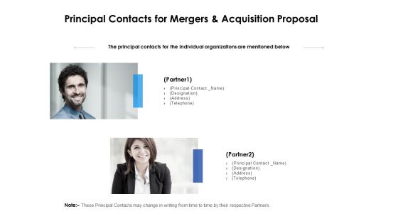 Principal Contacts For Mergers And Acquisition Proposal Ppt PowerPoint Presentation Inspiration Background Images