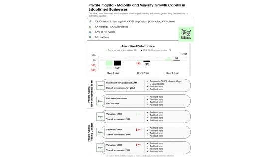 Private Capital Majority And Minority Growth Capital In Established Businesses One Pager Documents