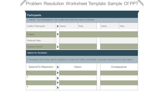 Problem Resolution Worksheet Template Sample Of Ppt