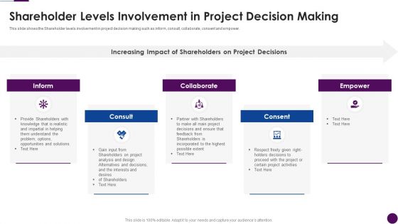 Procedure To Identify The Shareholder Value Shareholder Levels Involvement In Project Decision Making Elements PDF