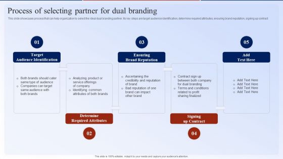 Process Of Selecting Partner For Dual Branding Dual Branding Marketing Campaign Template PDF