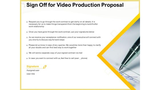 Producing Video Content Sign Off For Video Production Proposal Elements PDF