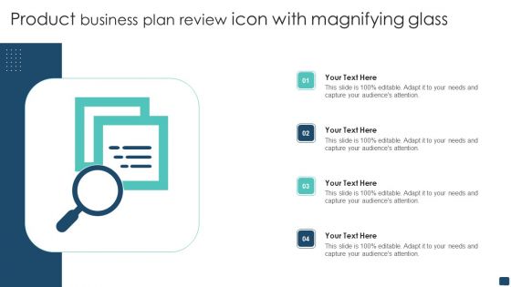 Product Business Plan Review Icon With Magnifying Glass Diagrams PDF