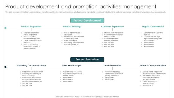 Product Development And Promotion Activities Management Product Release Commencement Graphics PDF