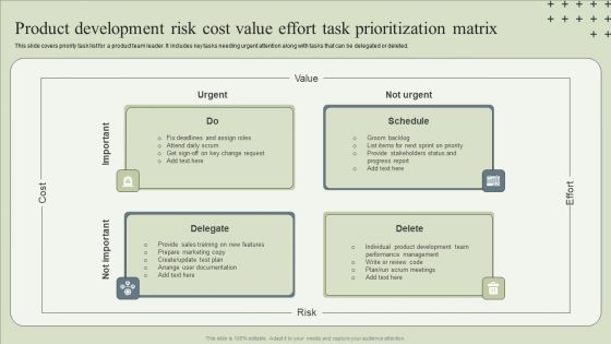 Product Development Risk Cost Value Effort Task Prioritization Matrix Brochure PDF