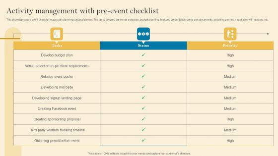 Product Inauguration Event Planning And Administration Activity Management Brochure PDF