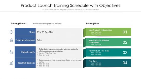Product Launch Training Schedule With Objectives Ppt PowerPoint Presentation Slides Graphics PDF