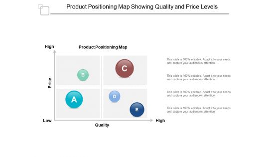 Product Positioning Map Showing Quality And Price Levels Ppt PowerPoint Presentation Professional Clipart Images