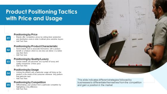 Product Positioning Tactics With Price And Usage Ppt Summary Graphic Tips PDF