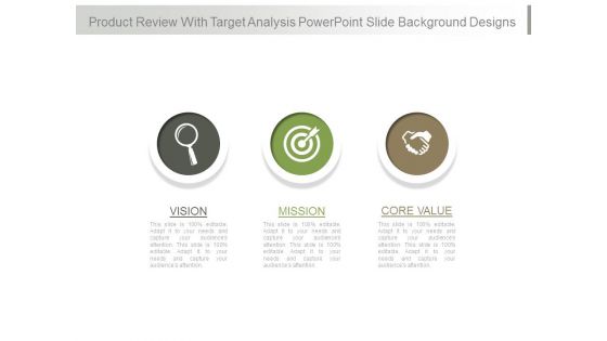 Product Review With Target Analysis Powerpoint Slide Background Designs