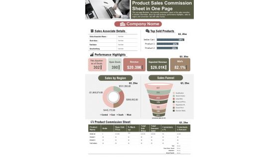 Product Sales Commission Sheet In One Page PDF Document PPT Template
