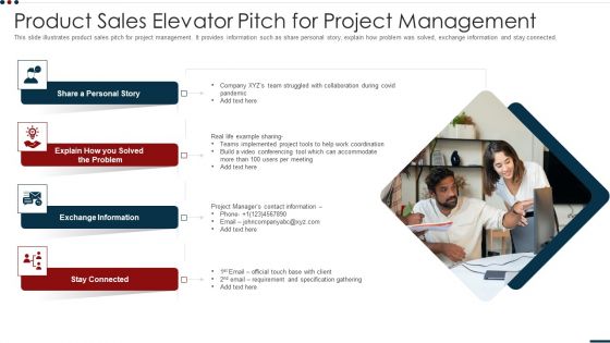 Product Sales Elevator Pitch For Project Management Pictures PDF