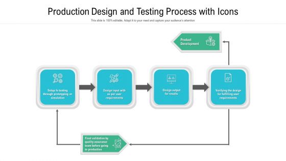 Production Design And Testing Process With Icons Ppt PowerPoint Presentation Visual Aids Model PDF