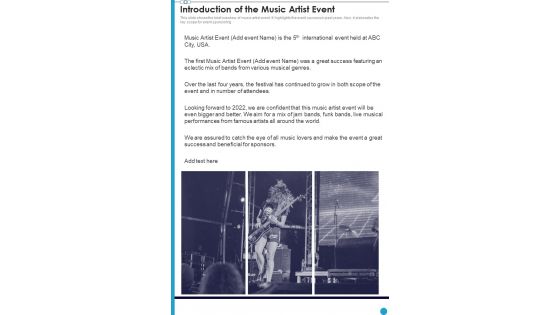 Professional Musician Introduction Of The Music Artist Event One Pager Sample Example Document