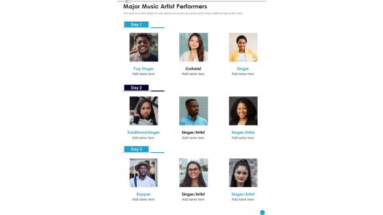 Professional Musician Major Music Artist Performers One Pager Sample Example Document
