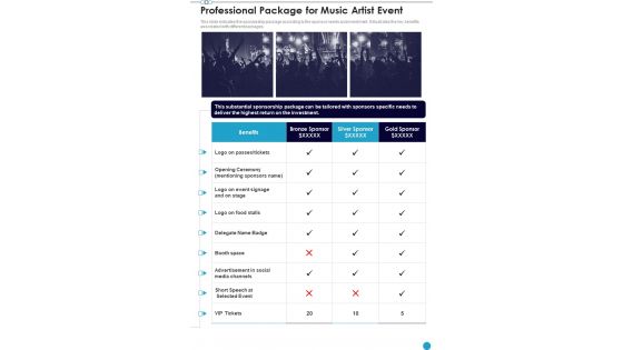 Professional Package For Music Artist Event One Pager Sample Example Document