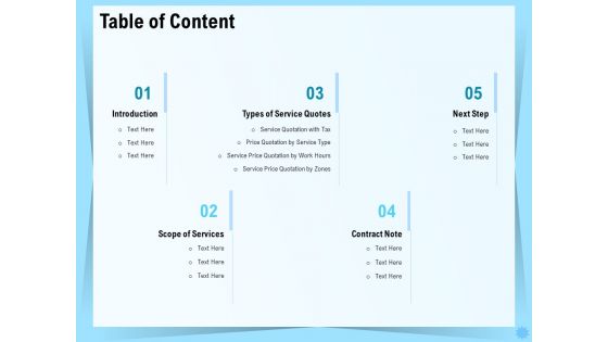Professional Quotation Estimation Solutions Table Of Content Brochure PDF