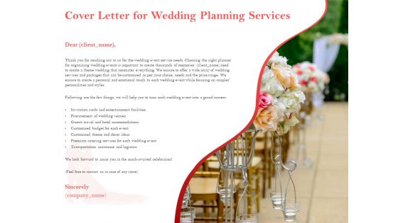 Professional Wedding Planner Cover Letter For Wedding Planning Services Ppt PowerPoint Presentation Inspiration Background PDF