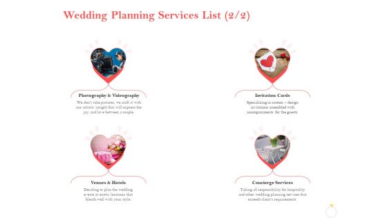 Professional Wedding Planner Wedding Planning Services List Invitation Ppt PowerPoint Presentation Ideas Design Inspiration PDF