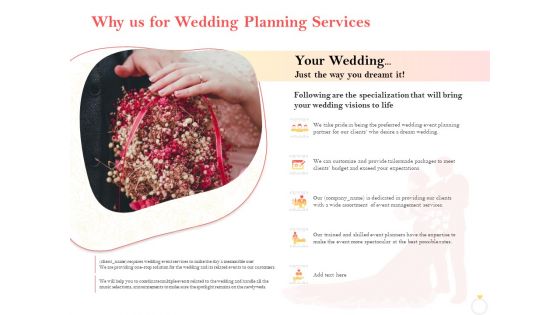 Professional Wedding Planner Why Us For Wedding Planning Services Ppt PowerPoint Presentation Topics PDF Professional Wedding Planner Why Us For Wedding Planning Services Ppt PowerPoint Presentation Topics PDF