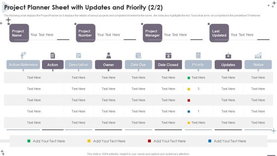 Project Administration Bundle Project Planner Sheet With Updates And Priority Topics PDF