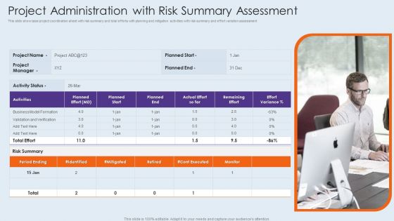 Project Administration With Risk Summary Assessment Brochure PDF