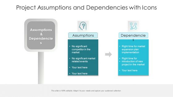 Project Assumptions And Dependencies With Icons Ppt Inspiration Slideshow PDF