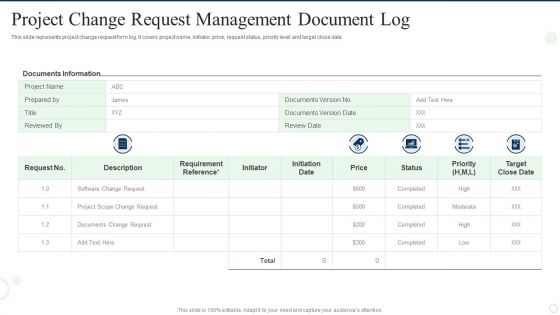 Project Change Request Management Document Log Structure PDF
