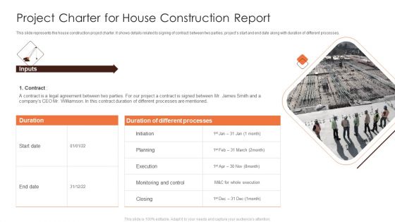 Project Charter For House Construction Report Graphics PDF