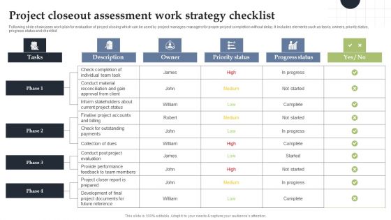 Project Closeout Assessment Work Strategy Checklist Portrait PDF