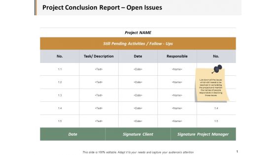 Project Conclusion Report Open Issues Ppt PowerPoint Presentation Layouts Slide Download