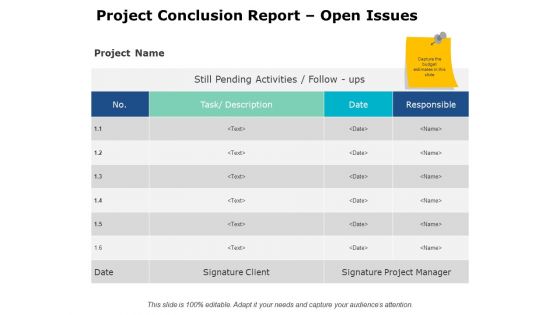 Project Conclusion Report Open Issues Ppt PowerPoint Presentation Outline Background